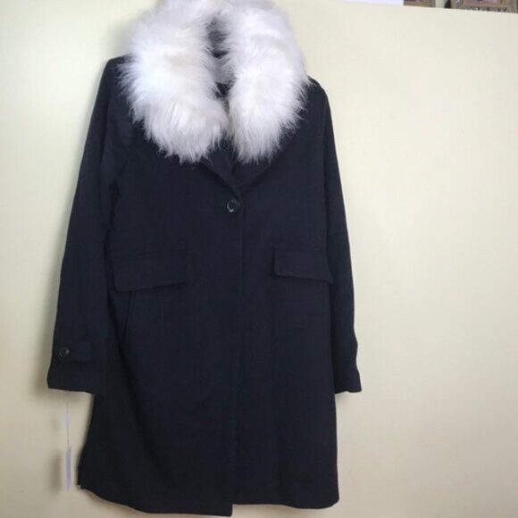 DEREK LAM 10 CROSBY New Minimalist Wool Coat Faux Fur Trim Oversized Pockets XL - Picture 8 of 16